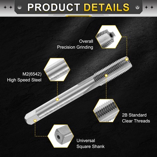 uxcell Hand Plug Tap 3/8-24 UNF 2B Left Hand Thread Plug Style Taps Straight Flute Screw Tapping Threading Tool High Speed Steel HSS6542
