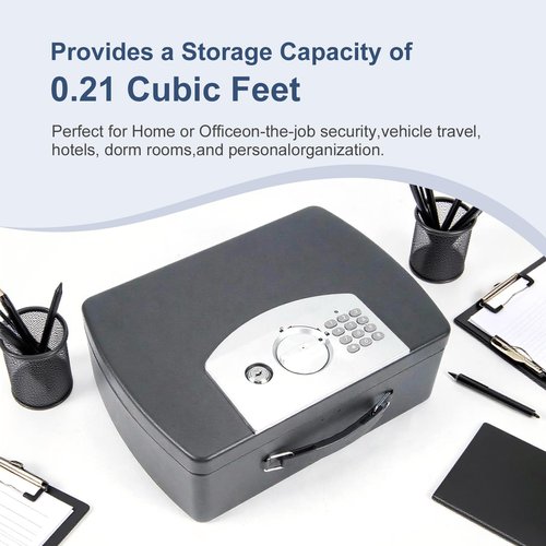 Fraiixar Safe Box 0.21 Cubic Feet Steel Security with Digital Keypad-Electronic for Home Office Hotel Business,Small Steel Travel Safe with Carrying Handle for Money, Cash & Jewelry & Documents