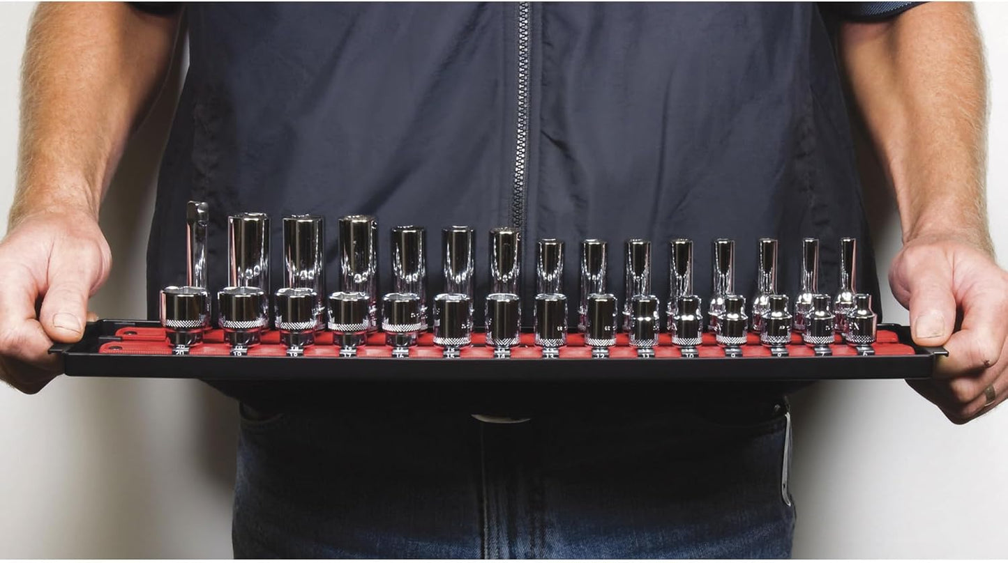 Ernst Manufacturing 19-Inch Socket Boss Organizer with Twist-Lock 2 Rails for 1/2-Inch Drive Sockets, Blue, Model 8457 – Secure and Durable Socket Storage Solution - Made in USA