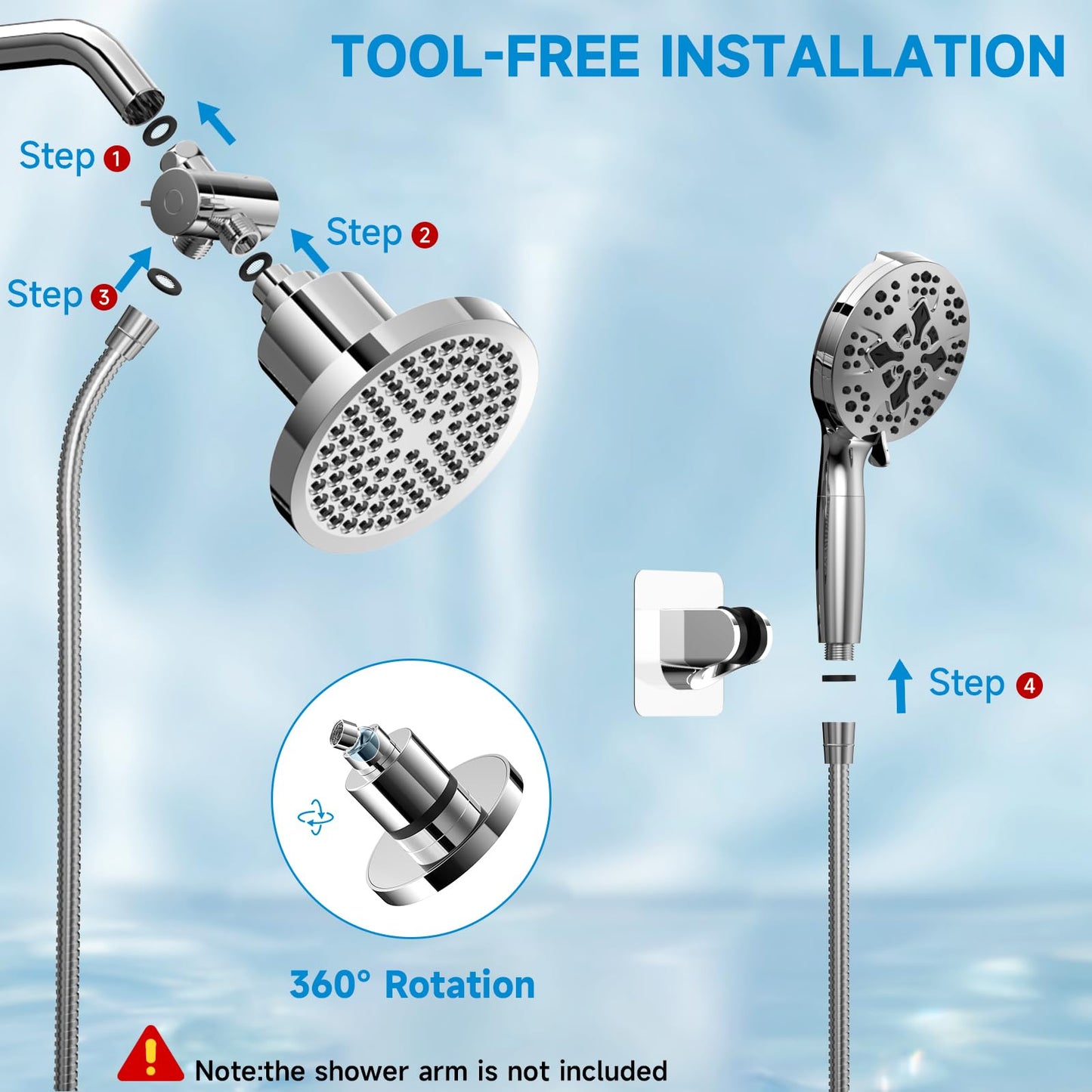 High Pressure Shower Head Combo with Handheld Spray, 6" Filtered Rain Shower Head & 5" Handheld Shower Head with Filters, 69" Stainless Steel Hose - Dual Shower Head Set for Bathroom Home