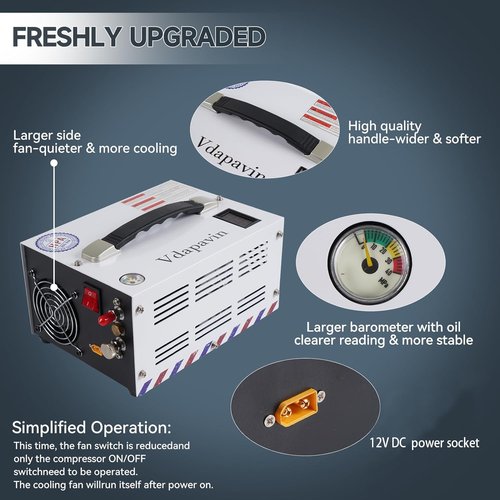 PCP Air Compressor, 4500Psi Portable Compressor, 12V DC/110V AC PCP Air Gun Compressor Manual Off, Built-in Cooling Fan with Power Adapter, Suitable for Paintball, Air Rifle, Diving Bottle