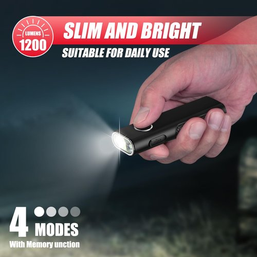 ULTRAFIRE Flat EDC Flashlight with White Light, UV and Red Beam, 1200 Lumens Rechargeable Triple Light Flashlight, Magnetic Compact Pocket EDC Light for Outdoors, Work, Emergency S3