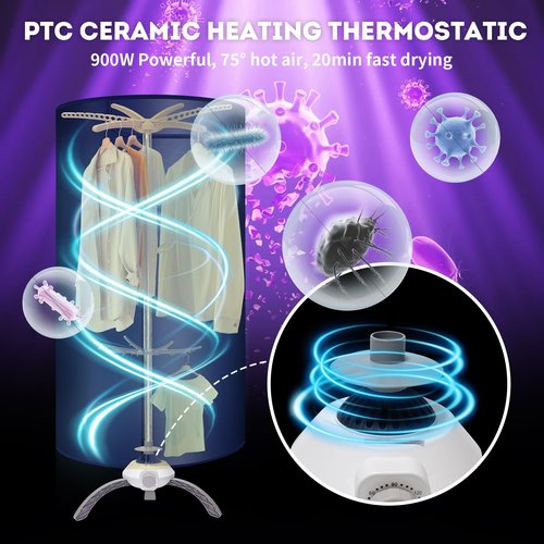 Portable Clothes Dryer - Upgraded Large Capacity for Families, Apartments,Travel and RV, Mini 900W Fast-Drying Machine for Clothing and Shoes Quick And Easy to Use Foldable Compact Dryer