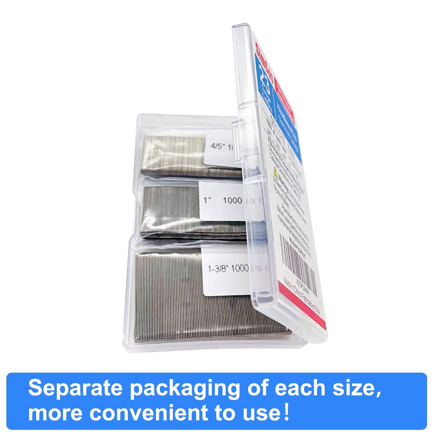 SimCos 23 Gauge Stainless Steel Pin Nails Headless Pinner Nails (3/8",9/16",3/4",1",1-3/8") Assorted 5 Sizes for Molding Cabinetry Building Assembly (5000)