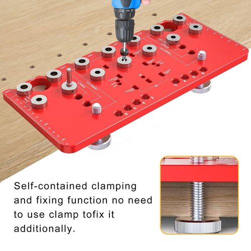 Shelf Pin Jig and Hinge Jig Two-in-One,1/4 Inch and 5mm Shelf Pin Drilling Jig,Self contained Clamping Function Shelf Jig and Cabinet Hardware Jig Tool Drill Guide， shelf pin jig drill guide template