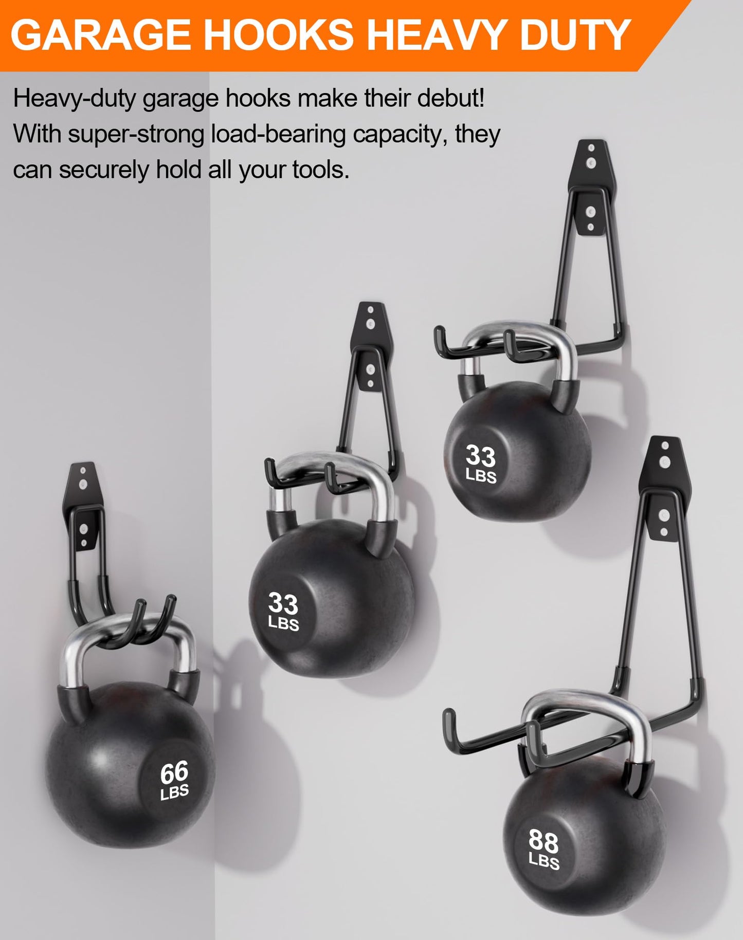 QcoQce 12 Pack Garage Hooks Heavy Duty, Wall Mount Utility Hooks with Extension Cord Straps, Anti-Slip Coating for Bike, Ladder, Hose, Garage Organization, Includes Screws (Black)