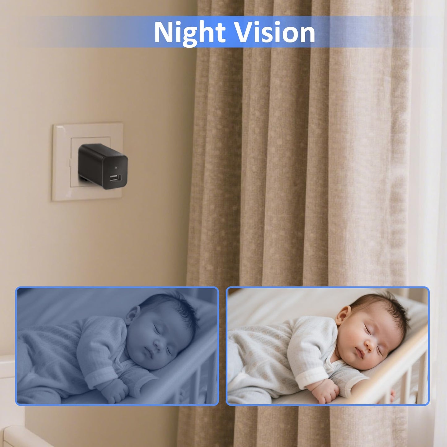 Hidden Camera 1080P WiFi Spy Camera - Spy Cam with Night Vision & Motion Detection, Wireless Indoor Security Camera for Pet/Baby/Nanny, USB Charger, App Live Feed, Smallest Smart for Home Monitoring