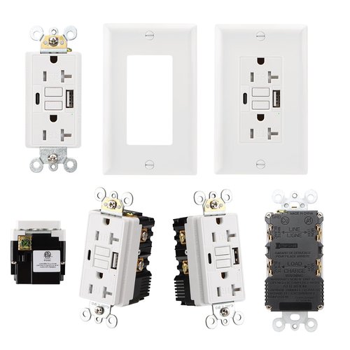 Wengart GFCI Outlet with USB in-Wall,20A Self-Test with LED Indicator Tamper Resistant DC5V 4.8A Charger Outlet with USB Type A & TypeC,White