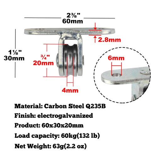 GBGS 8 Pcs 3/4" Small Pulley Block,Single Bearing Silent for 1/8" Cord,Max Load 132 lb