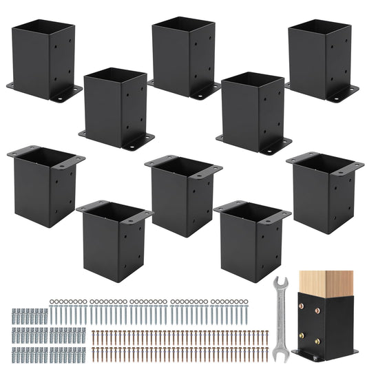 4x4 Metal Post Base,10 Pack 4x4 Post Base for Deck - Heavy Duty Steel Brackets with Hardware Kit | Powder-Coated Rust-Resistant Post Anchors (Fits 3.5"x3.5" Lumber) | Fence, Pergola, Gazebo Mount