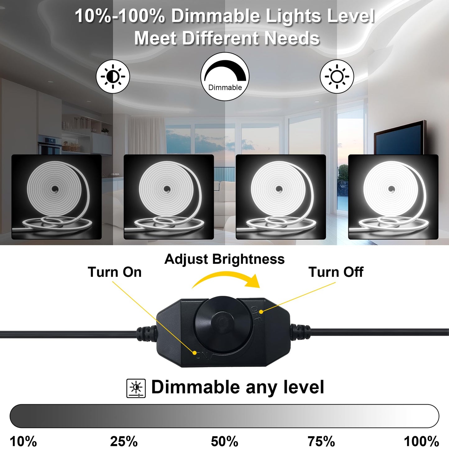 6M Neon LED Contains Removed Neon Lights Strip Adjustable Flexible Lights for Room Decoration(Cold White)