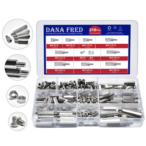 210 Pieces Hex Standoff Spacers M4 Carbon Steel Male Female Metric Thread Spacer Motherboard Prototyping Accessories for PCB, Quad Copter Drone, Computer & Circuit Board Assortment Kit