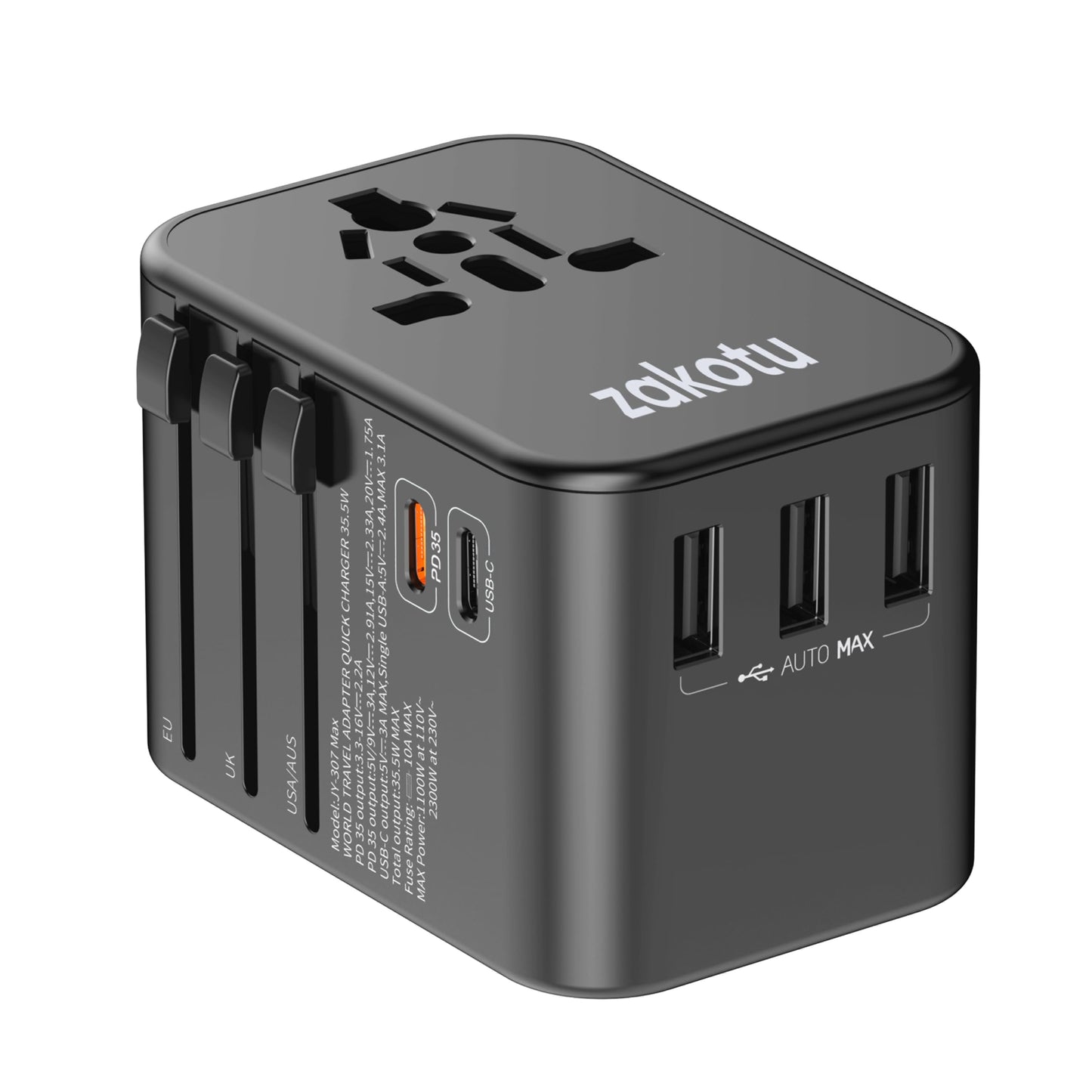 Universal All in One 35.5W Worldwide Travel Adapter with PD&QC 3.0 Dual USB-C, 3 USB Travel Adapter Worldwide, International Power Adapter with Type I C G A Outlets 110V 220V A/C-EU Euro US UK