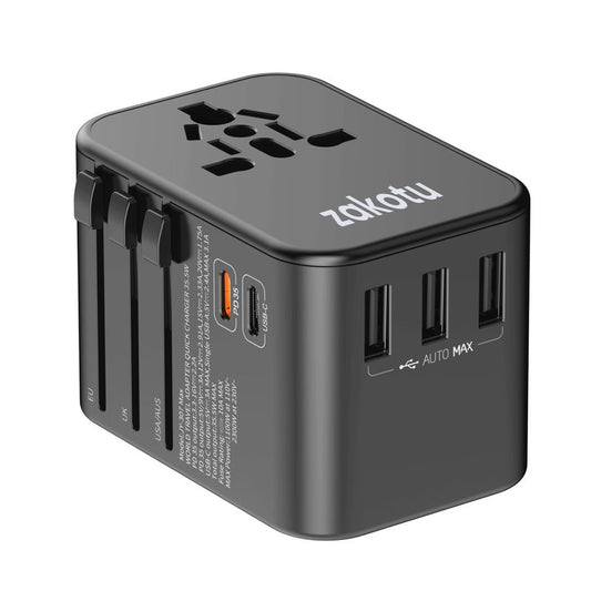 Universal All in One 35.5W Worldwide Travel Adapter with PD&QC 3.0 Dual USB-C, 3 USB Travel Adapter Worldwide, International Power Adapter with Type I C G A Outlets 110V 220V A/C-EU Euro US UK