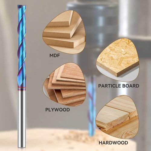 HQMaster Extra Long Spiral Router Bit Upcut 1/4 Inch Shank Solid Carbide CNC Router Bit with Nano Blue Coating CNC Bits End Mill for Woodwork Mortise Slot Trim