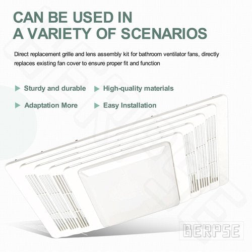 S97013662 Bathroom Fan Cover Grille and Lens Assembly Kit Compatible with Broan Nutone Exhaust 655, 656, 657, 659, 695, 696, HFL695, Replace 97013662