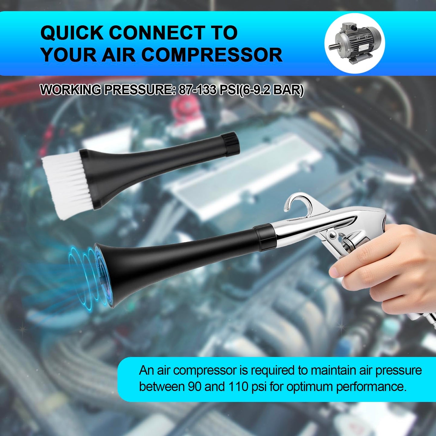 2 Nozzles Air Cleaning Gun, Dry Cleaning Gun Quickly Blasts Dust, Dirt and Grime from Surface, Dryer Air Blow Gun Works with Air Compressor, Car Detailing Tool for Interiors Exteriors Deeply Cleaning