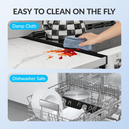 Stainless Steel Stove Gap Covers 13.8~27.5 Inch Retractable, Range Trim Kit Between Stove Top and Counter Heat Resistant & Easy to Clean Oven Gap Filler by BOGDA Black (2 Packs)
