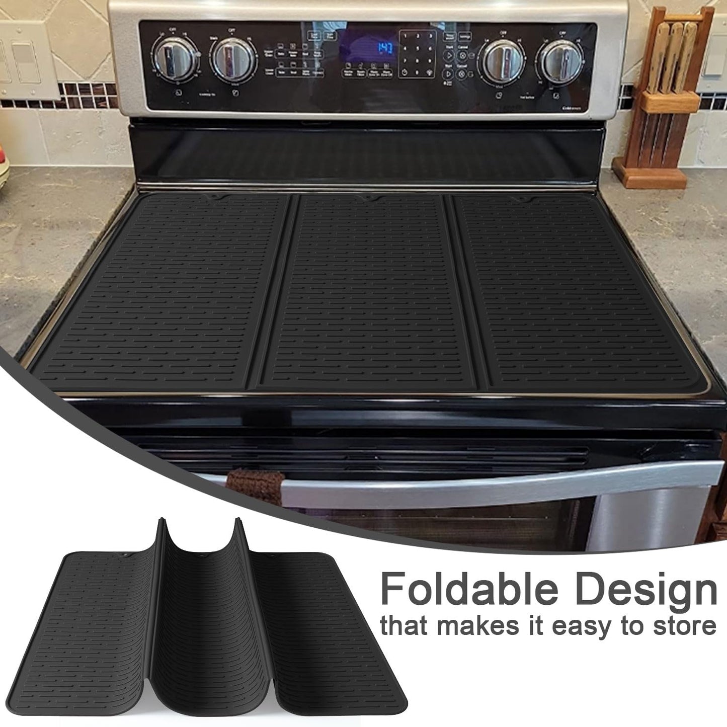 Stove Top Cover for Electric Stove - Foldable Glass Top Stove Cover Protector,Ceramic Flat Top Stove Cover, Induction Cooktop Protector, Oven Cover, 28" x 20" Dish Drying Mat (Black)