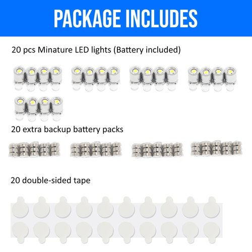 TAYSING 20 Pack Small Spotlight Battery Operated LED Lights Cordless Miniature Spot Light for Artwork, Paintings, Jewelry, Display Cases, handicrafts, Models, Toys, Puzzles(Warm White)