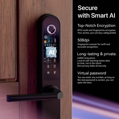 Smart Lock Fingerprint Door Lock Smart Deadbolt, Finger Print, Key Card, Keypad, App Control, Remote Lock/Unlock，Suitable for Metal Doors, PVC Doors with a Thickness of 40-90mm (Apollo RED)
