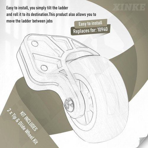 10940 Tip & Glide Wheel Kit Compatible with Little Gia-nt Ladders Without Wheels, Also for Multi-Position Ladders, Included Hrill bit, Wrench - Ladder Accessory