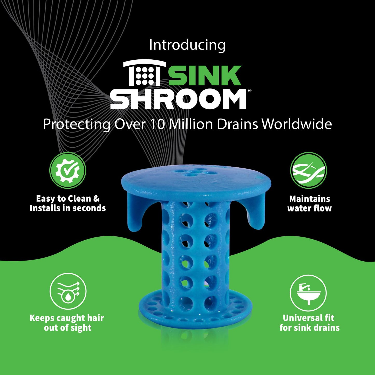 SinkShroom SSBLU988 Sink Drain Protector Hair Catcher/Strainer/Snare, Blue
