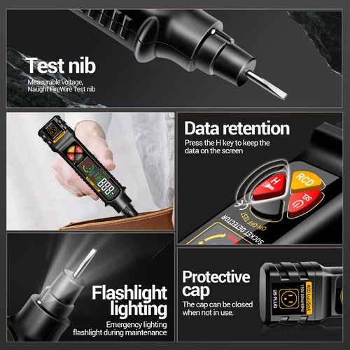 Non Contact Voltage Tester Outlet Receptacle Detector Dual Range AC 2-440V,50Hz-60Hz Live/Neutral Wire Tester with LCD Display,Breakpoint Finder,Light Fuse Checker,Circuit Polarity Wall Plug Tool