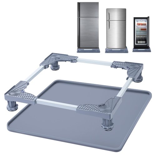 Mini Fridge Stand with Silicone Drip Tray, Universal Stand Base Adjustable Refrigerator Stand with 4 Strong Feet, 24''x 24'' Drain Pan, Suitable for Fridge, Washing Machine, Dryer, Wine Cabinet