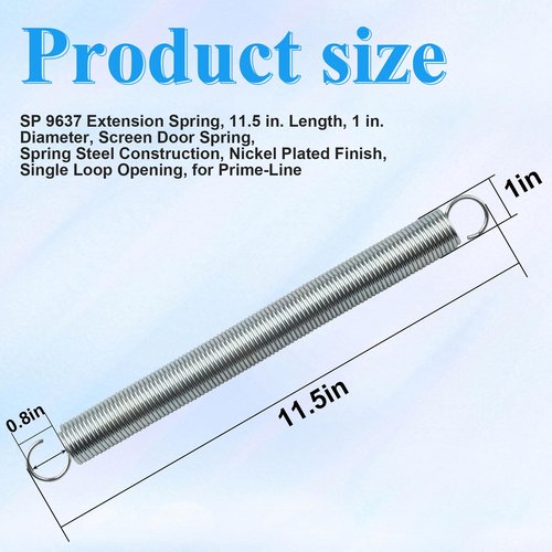 SP 9637 Extension Spring, 12 in. Length, 1 in. Diameter, Screen Door Spring, Spring Steel Construction, Nickel Plated Finish, Single Loop Opening, for Prime-Line