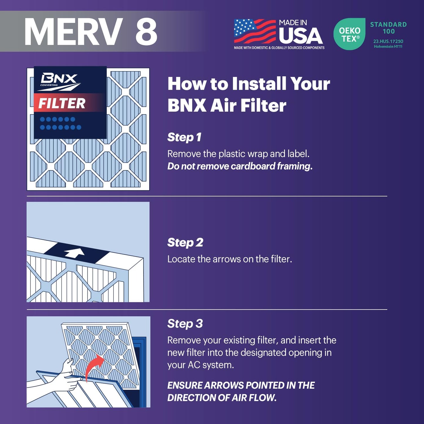 BNX TruFilter 14x18x1 Air Filter MERV 8 (6-Pack) - MADE IN USA – Dust & Pet Defense Electrostatic Pleated Air Conditioner HVAC AC Furnace Filters for Dust, Pet, Mold, Pollen MPR 600 – 700 & FPR 5
