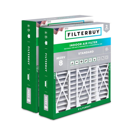 Filterbuy 20x25.25x3.5 Air Filter MERV 8 Essential Dust & Allergy Defense (2-Pack), Pleated HVAC AC Furnace Filters for AprilAire Space-Gard 102 & 2120 (Actual Size: 19.94 x 25.38 x 3.75)