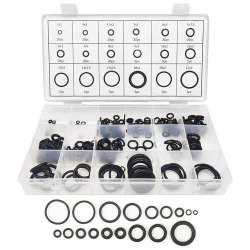 Boatsea 225pcs Rubber O Ring Assortment Kits 18 Sizes Sealing Gasket Washer Made of Nitrile Rubber NBR for Automotive Repair, Plumbing and Faucet, Air or Gas Connections, Resist Oil and Heat O-Rings