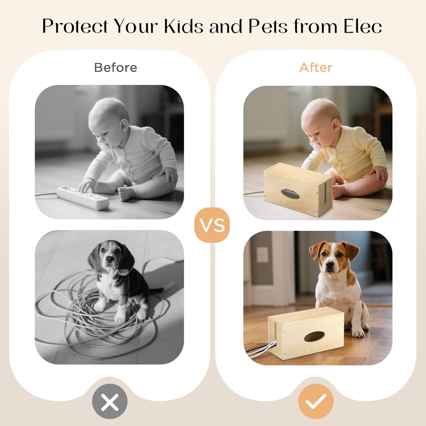 Pine Wooden Large Cable Management Box, Cord Organizer Cover Cord Hider Floor Outlet Hiders for TV Wires, Computer, Router, USB Hub Under Desk Power Strip Electrical Cord Management (1)