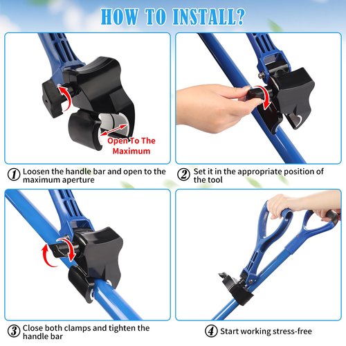 Adjustable Garden Shovel Handle, Back Saver Attachment for Gardening Yard Tools, Ergonomic Weed Eater Handle Extension Universal Fit for Shovels, Rakes, Lawn Trimmers, Snow Shovels