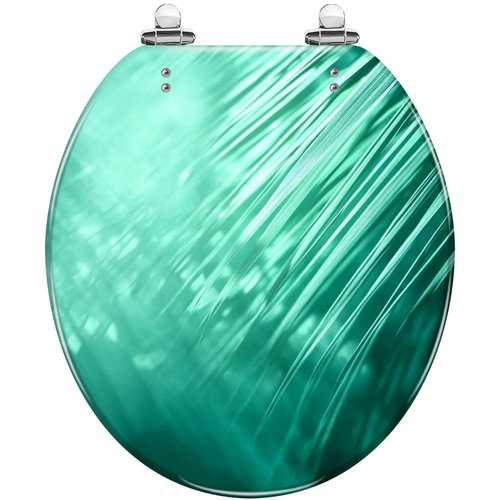 Round Toilet Seat teal Palm Tree Leaf Turquoise Pastel Light Blue Mint Green Ombre Quiet Close Strong Stainless Steel Hinges Resin Toilet Seat Easy to Install Easy to Clean