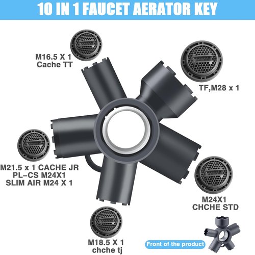 10-in-1 Faucet Aerator Removal Tool Kit, Heavy-duty Sink Aerator Removal Tool Fits M16.5 M18.5 M21.5 M22 M24 M28 TT TF STD TJ Sizes, Faucet Rmoval Tool for Home Repair and Plumbing