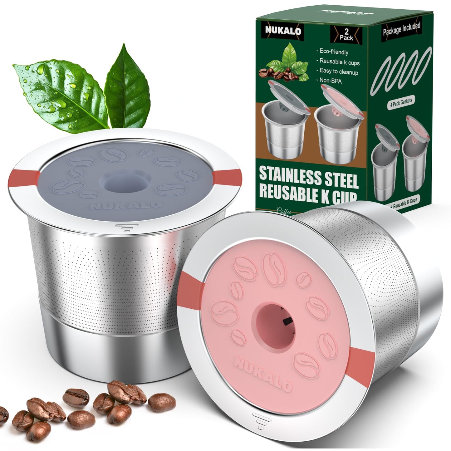 Kcup refillable coffee pod : Reusable Stainless Steel K Cups for Keurig Metal K Cup - Pink & Gray Reusable Coffee Filter for Keurig 1.0 & 2.0 Coffee Maker - Eco-Friendly, Stratum Flow Tech
