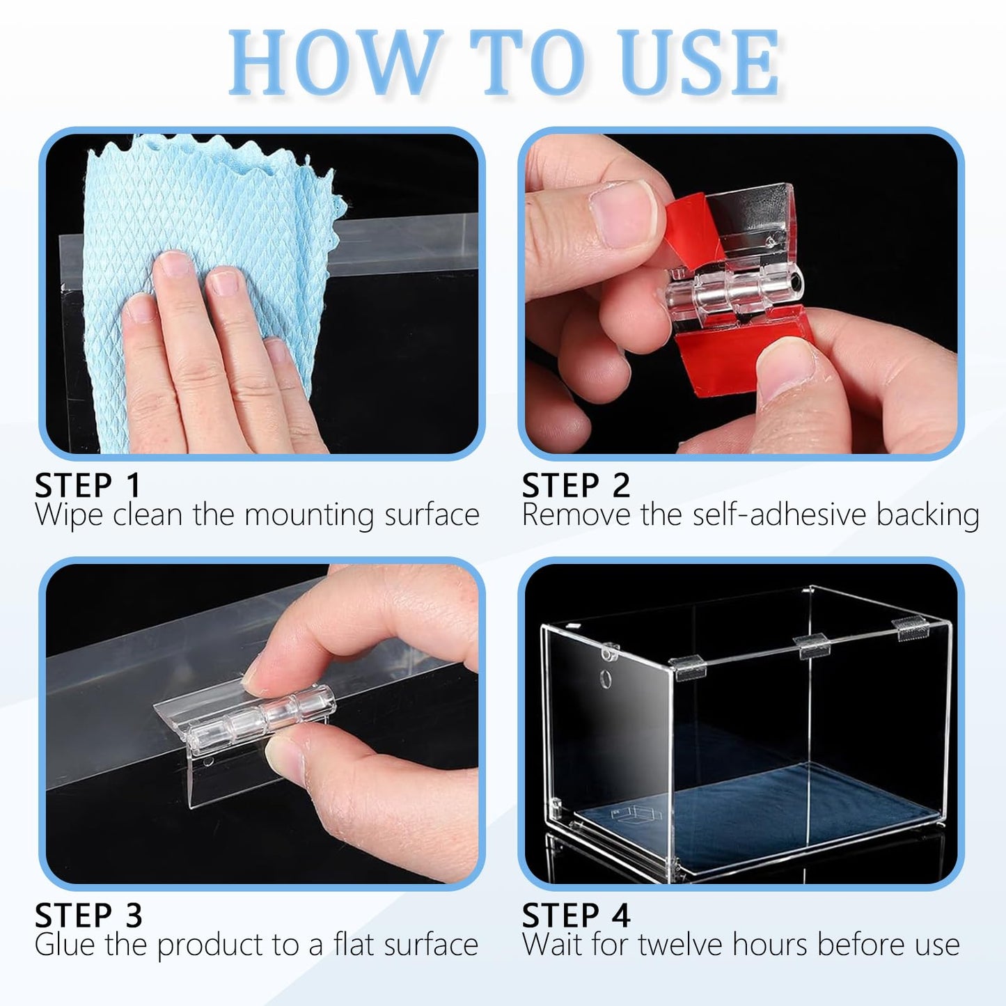 Transparent Plastic Acrylic Hinges, Continuous Piano Folding Hinges, Self-Adhesive Clear Plastic Hinge, for Crafts, Cabinet, Drawer, Furniture, Aquarium Lid, Display Stand (12pcs 25 * 35mm)