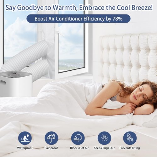 Portable Air Conditioner Window Seal Kit, 300CM (118") AC Casement, Hot Air Stop Air Exchange Guards with Zip and Adhesive Fastener Works with Mobile Air-Conditioning, Keep House Cool