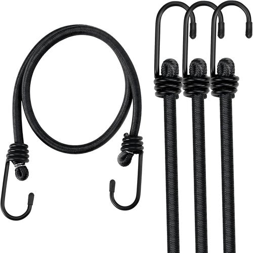 3-Pack 19-inch Black Bungee Cords with Heavy, Duty Vinyl, Coated Hooks & Fabric Wrapping