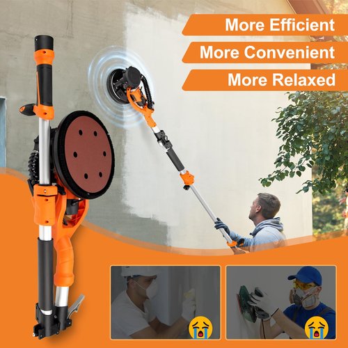 Drywall Sander, 1000W Popcorn Ceiling Removal Tool, Automatic Drywall Sander with Vacuum Dust Collection, LED Light, 6 Variable Speed 800-2200RPM,15Pcs Sanding Discs, Foldable & Extendable Handle