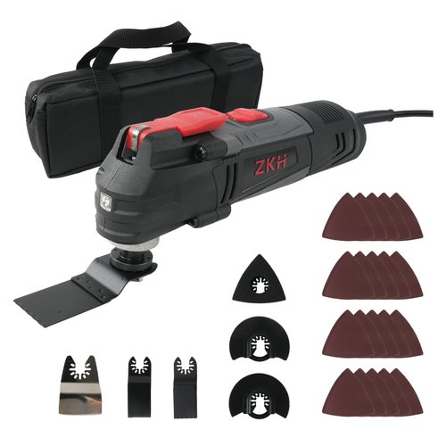 ZKH Oscillating Tool, 3.2 Amp Oscillating Saw, 3.5° Oscillation Angle, 10,000 to 22,000 OPM Oscillating Multi Tool with Tool-Free Blade Change, 26PS Accessories,10 ft Cord, Tool Bag for Sanding