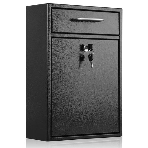 xydled Metal Mailbox Wall Mount, Large Locking Mailbox with Key Lock, Hanging Secure Postbox, Security Key Drop Box, Collection Boxes, Black, 17.6H x 12.2L x 5.7W Inches, XL Large