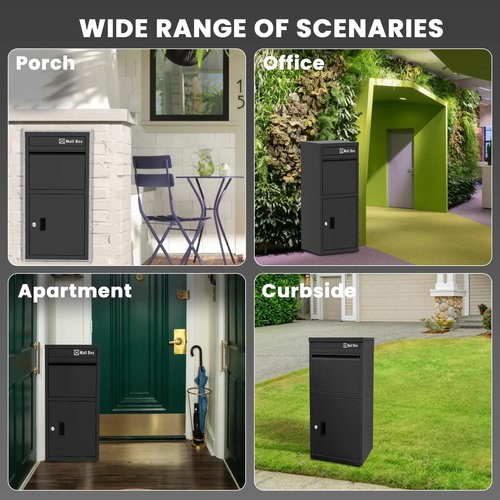 OZG Package Delivery Boxes for Outdoor with Lock and Large Storage 17.7"L*15"W*39.4"H, Anti-Theft Outdoor Parcel Drop Boxes with Waterproof Design for Porch/Curbside (Black)
