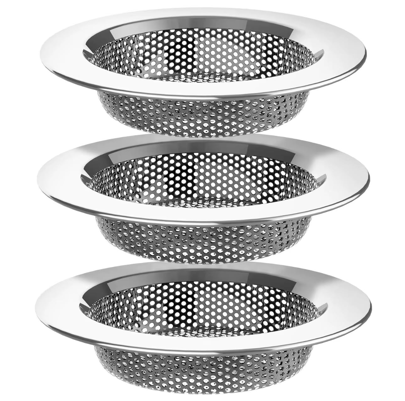 Sink Strainer Basket (3 Pack) – 304 Stainless Steel Kitchen Drain Strainer, Anti-Clog Sink Drain Catcher, Rustproof, Fits 4.4” Standard Sink