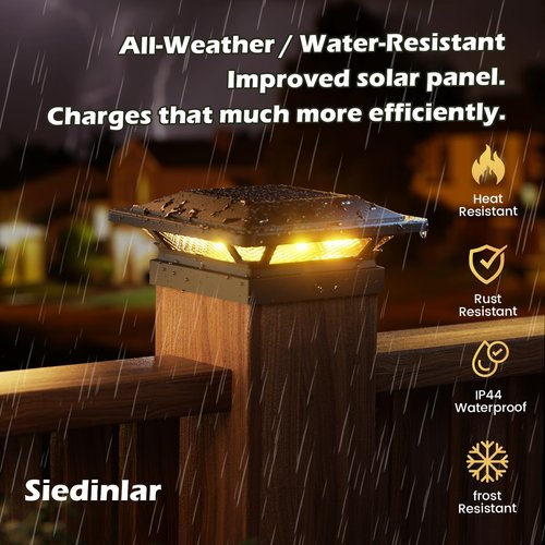 SIEDiNLAR 4x4 Solar Post Cap Lights 16 LEDs 2 Modes 3.5x3.5 4x4 Wooden Vinyl Post Light Waterproof Outdoor for Deck Fence Patio Garden Decor, Warm/Cool White (6 Pack, Black)