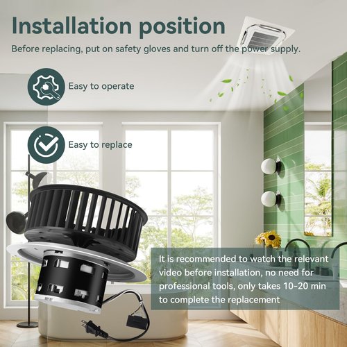 Upgrade QT-110N-B QT-80-B QT-9093 QT-100L QT110N Bathroom Fan Motor & Blower Wheel Replacement, Compatible with All Nutone QT110 QT100 QT90 QT80 Series Fans, Replaces for S0696B000 S0695B000 Motor
