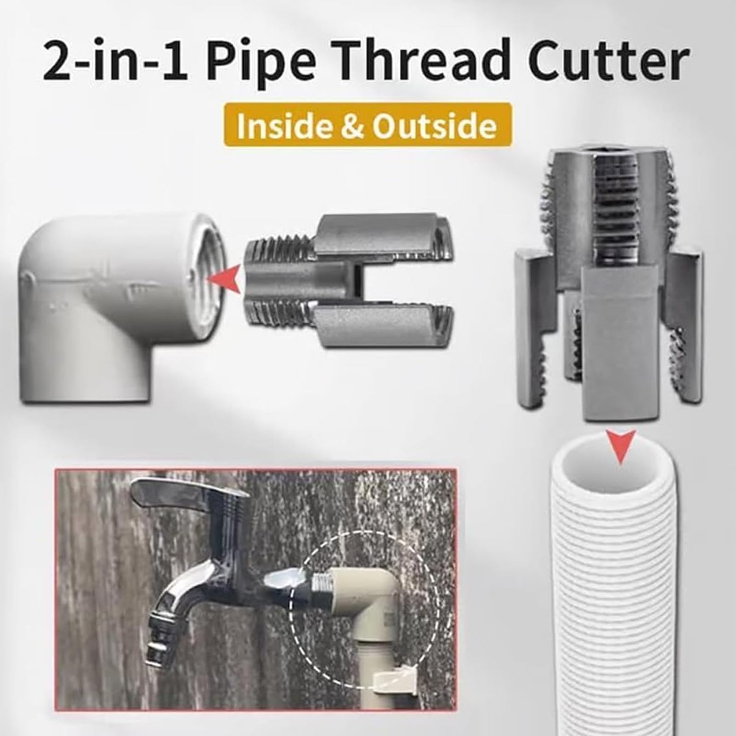 Integrated Internal External Pipe Threading Tool, Electric Drill Compatible 2 In 1 Pvc Pipe Threader Kit, 1/2" (Dn15) 3/4" (Dn20) Sizes Rethreading Tool (3/4 in*3)