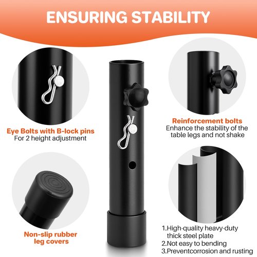 FUNYKICH Folding Table Leg Extenders, Durable Steel Folding Tables Leg Risers for Straight and Bent Legs, Adjustable Table Height Extenders for Rise 3.6in/5.3in (2 Adjustable Heights)